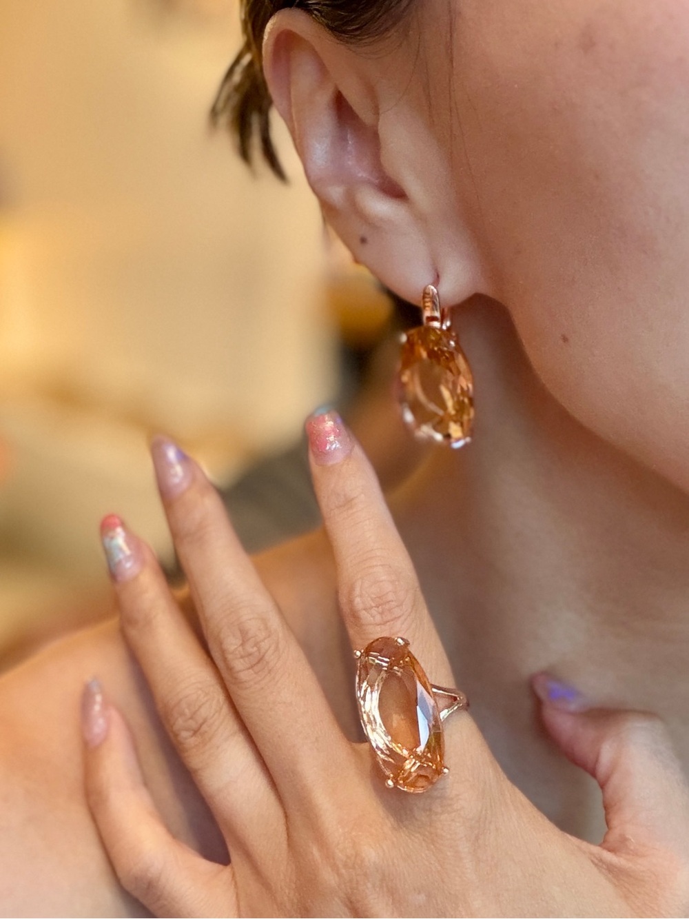 New Rose Gold Plated S925 Sterling Silver citrines Statement Earrings